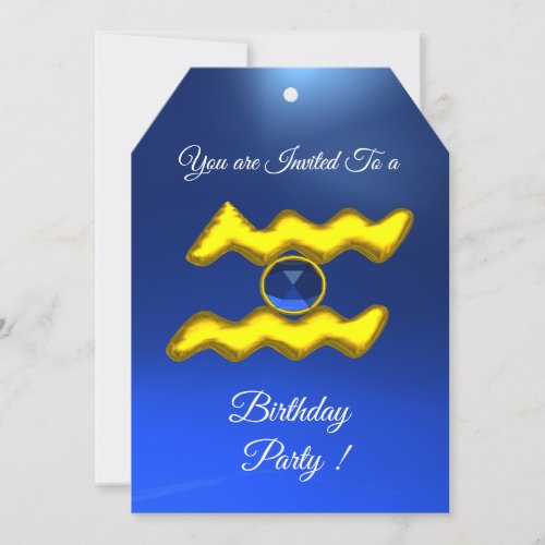 AQUARIUS Gold Aqua Blue Zodiac Birthday Party Invitation