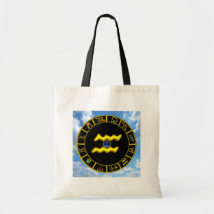 AQUARIUS/GOLD ZODIAC BIRTHDAY JEWEL Astrology Tote Bag