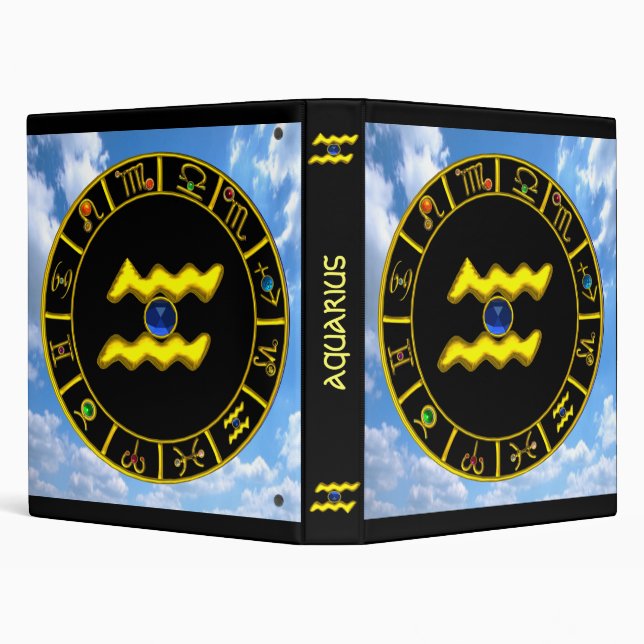 AQUARIUS /GOLD ZODIAC BIRTHDAY JEWEL BINDER (Background)