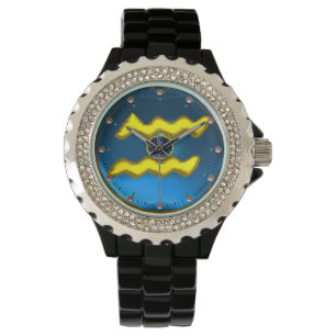 AQUARIUS GOLD ZODIAC BIRTHDAY JEWEL,Blue Sapphire Watch