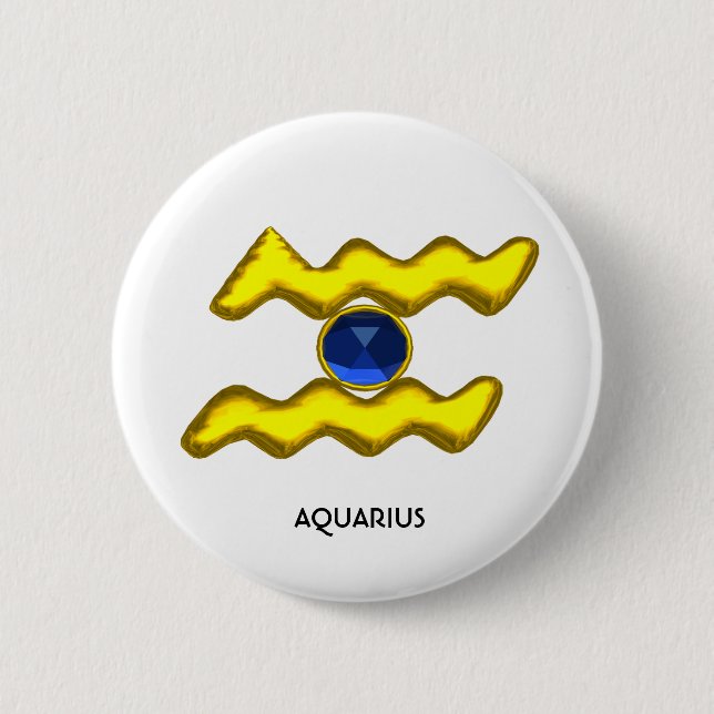 AQUARIUS /GOLD ZODIAC BIRTHDAY JEWEL BUTTON (Front)