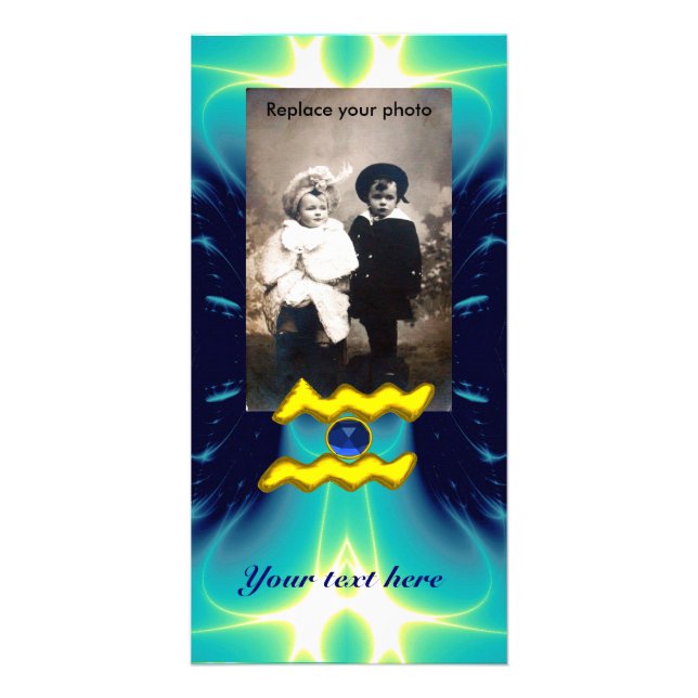 AQUARIUS /GOLD ZODIAC BIRTHDAY JEWEL CARD (Front)