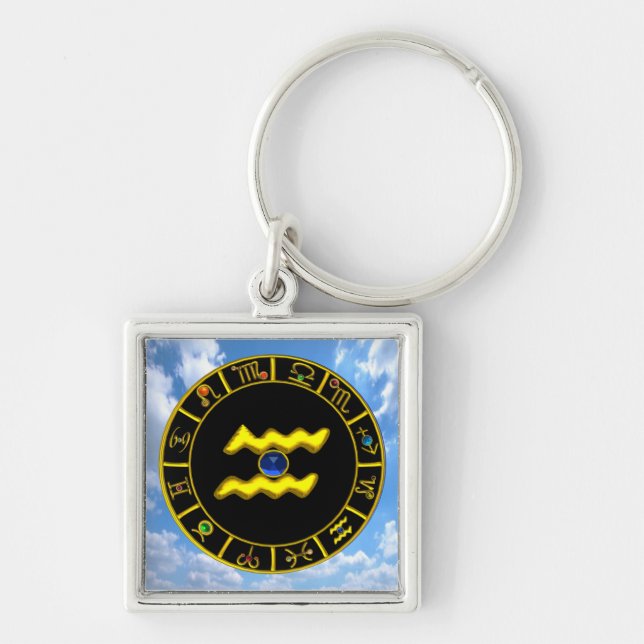 AQUARIUS /GOLD ZODIAC BIRTHDAY JEWEL KEYCHAIN (Front)