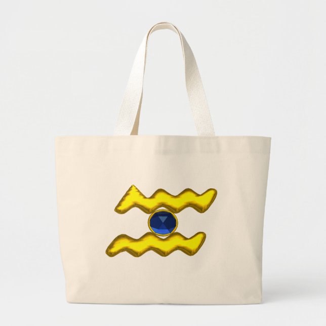 AQUARIUS /GOLD ZODIAC BIRTHDAY JEWEL LARGE TOTE BAG (Front)