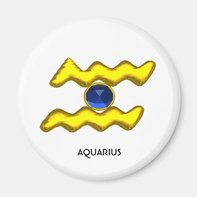 AQUARIUS /GOLD ZODIAC BIRTHDAY JEWEL MAGNET (Front)