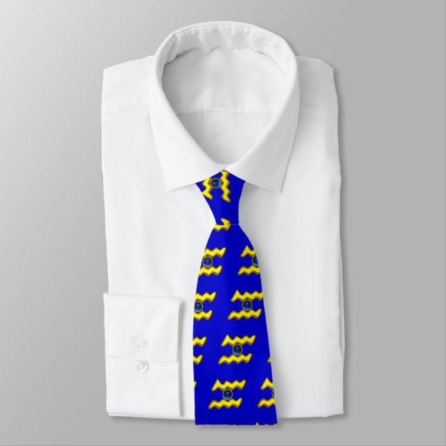 AQUARIUS /GOLD ZODIAC BIRTHDAY JEWEL NECK TIE (Tied)