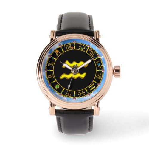 AQUARIUS GOLD ZODIAC BIRTHDAY JEWEL WATCH