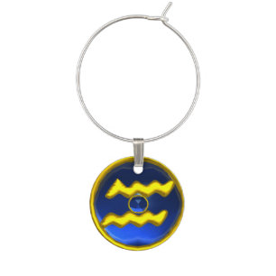 AQUARIUS GOLD ZODIAC BIRTHDAY JEWEL WINE CHARM