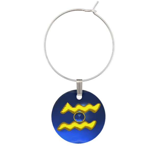 AQUARIUS GOLD ZODIAC BIRTHDAY JEWEL WINE CHARM (Front)