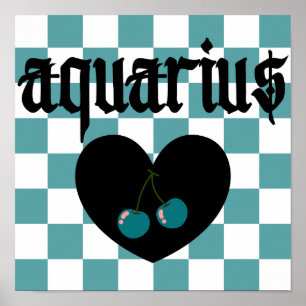 Aquarius Gothic Aesthetic Checkered Cherry Art Poster