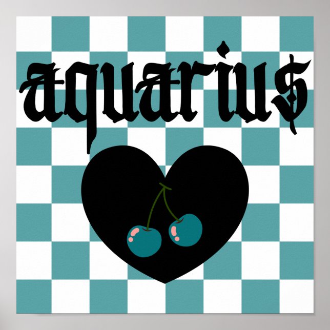 Aquarius Gothic Aesthetic Checkered Cherry Art Poster (Front)