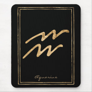 Aquarius hammered gold stylized astrology symbol mouse pad