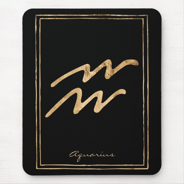 Aquarius hammered gold stylized astrology symbol mouse pad (Front)