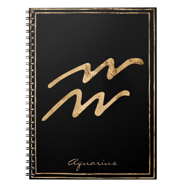 Aquarius hammered gold stylized astrology symbol notebook (Front)
