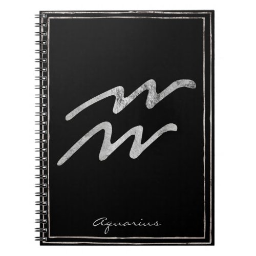 Aquarius hammered silver stylized astrology symbol notebook