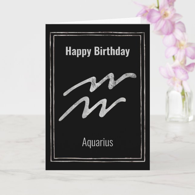 Aquarius Happy Birthday silver zodiac star sign Card (Orchid)