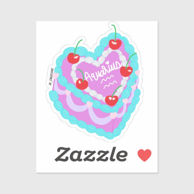 Aquarius Heart Cake  Sticker (Sheet)