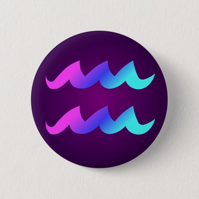 Aquarius Horoscope Sign Pink Blue Aqua Purple Button (Front)