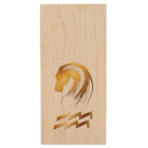 Aquarius Horse Chinese Western Astrology Wood USB Wood USB Flash Drive