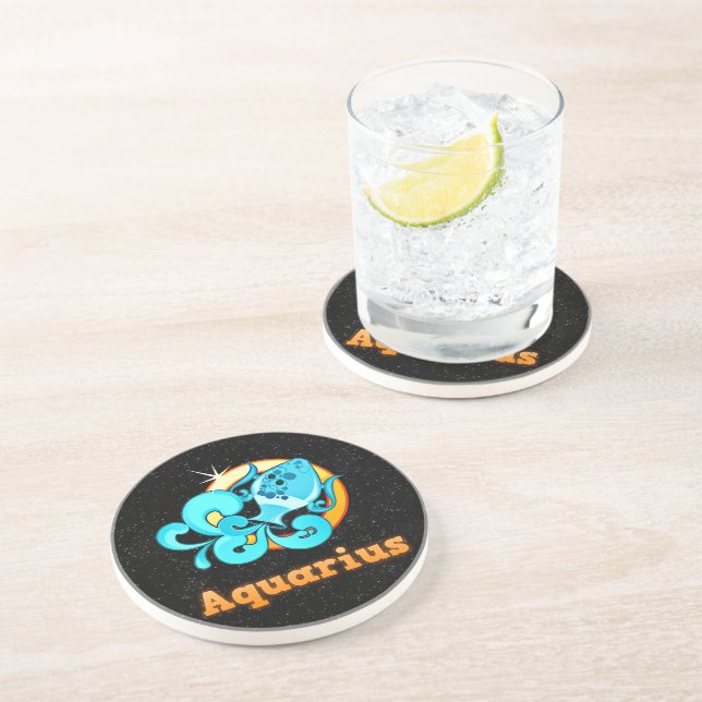 Aquarius illustration drink coaster (Side)