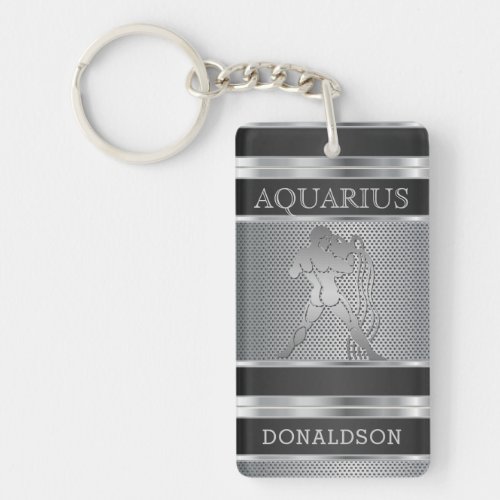 Aquarius  in Black and Silver Mesh Keychain
