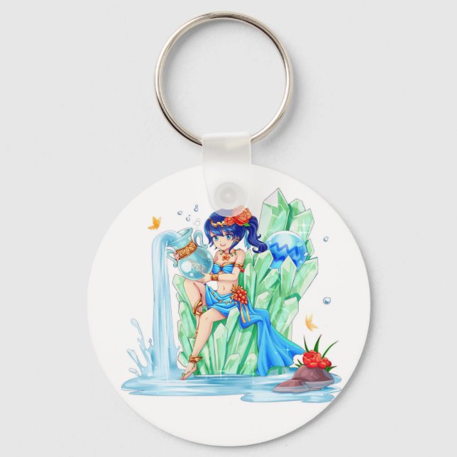 Aquarius, January baby, zodiac keychain, star sign Keychain (Front)