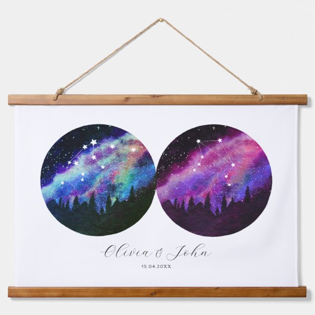Aquarius Libra Personalized Couples Horoscope Hanging Tapestry (Front)