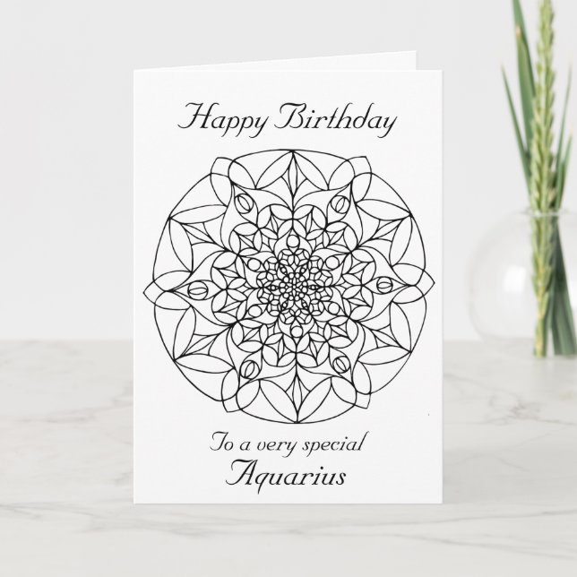 Aquarius Mandala: Color your own Birthday Card (Front)