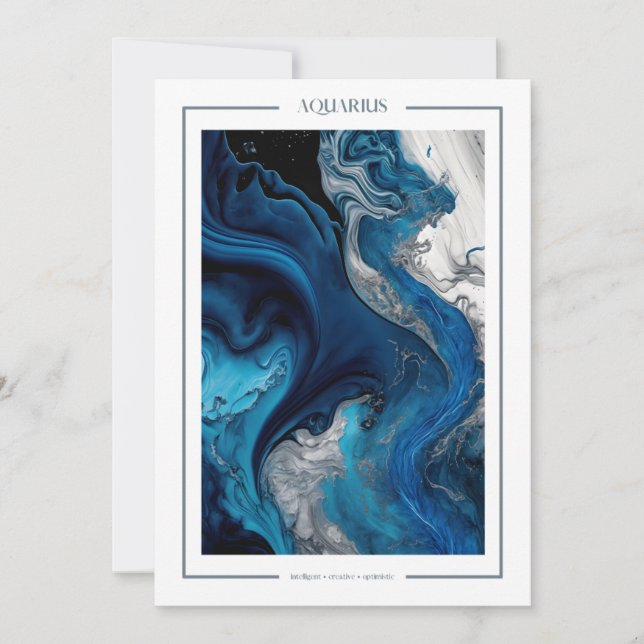 Aquarius Marble Watercolor Zodiac Birthday Card (Front)