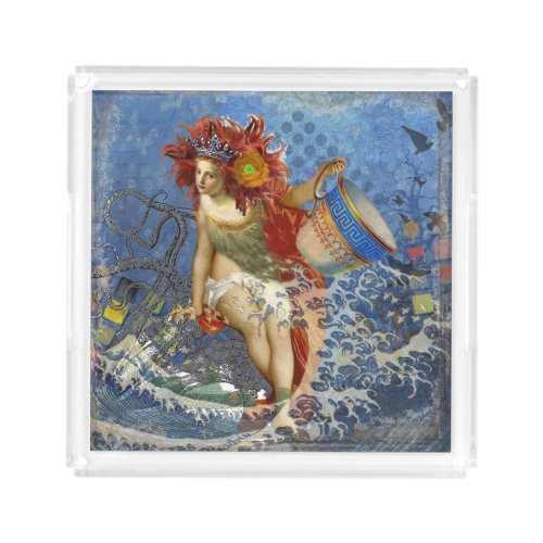 Aquarius Mermaid Gothic Blue Art Acrylic Tray