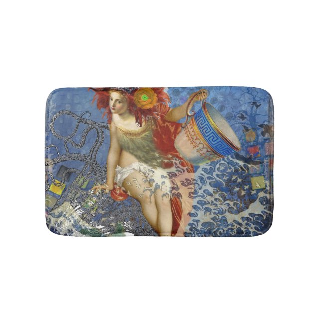 Aquarius Mermaid Gothic Blue Art Bath Mat (Front)