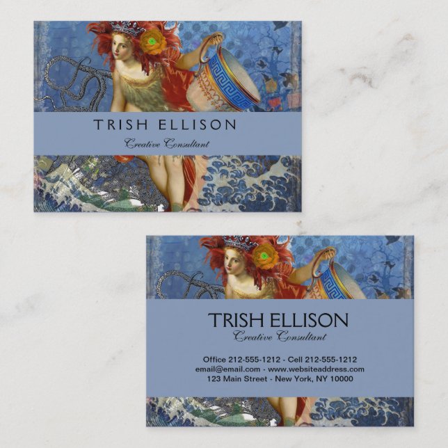 Aquarius Mermaid Gothic Blue Art Business Card (Front/Back)