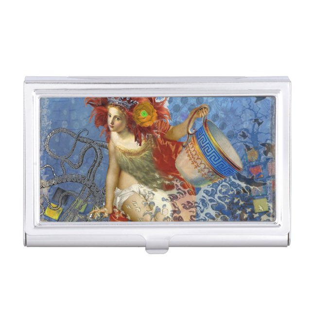 Aquarius Mermaid Gothic Blue Art Business Card Case (Front)