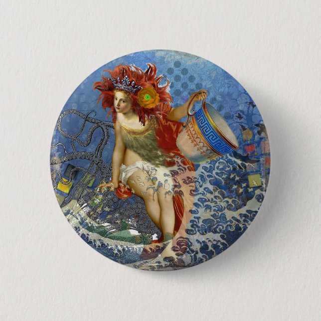 Aquarius Mermaid Gothic Blue Art Button (Front)