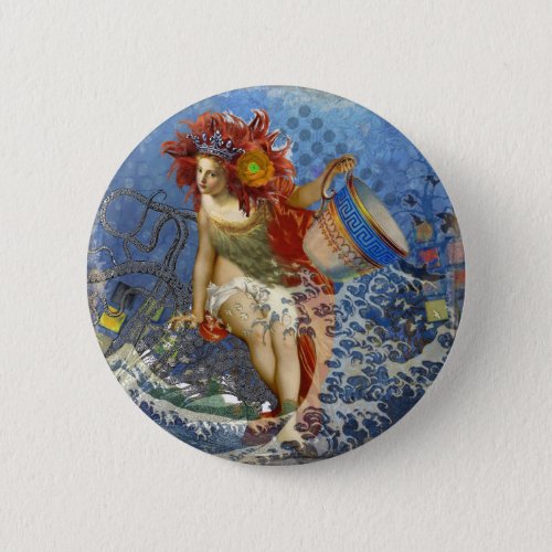 Aquarius Mermaid Gothic Blue Art Button