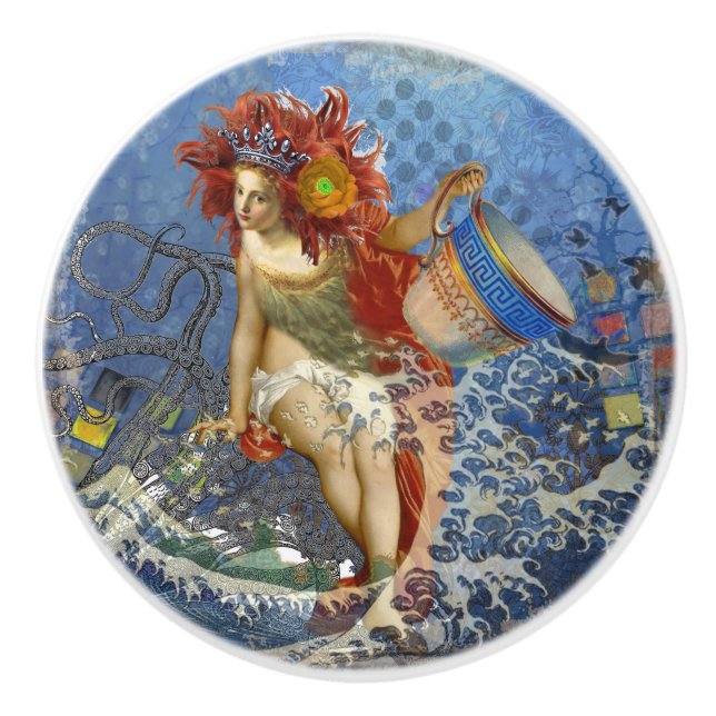 Aquarius Mermaid Gothic Blue Art Ceramic Knob (Front)