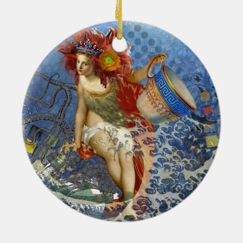 Aquarius Mermaid Gothic Blue Art Ceramic Ornament