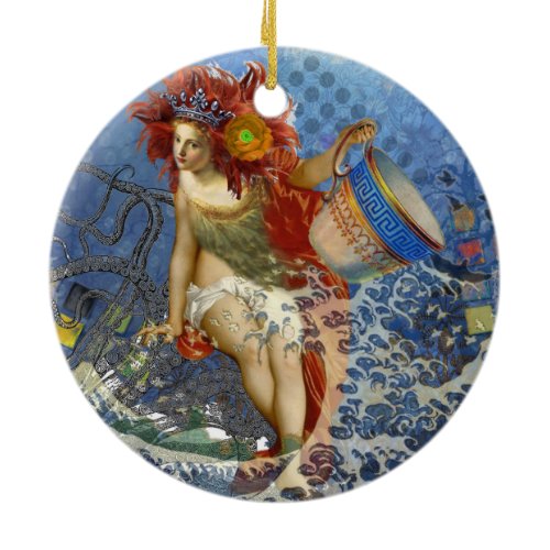 Aquarius Mermaid Gothic Blue Art Ceramic Ornament