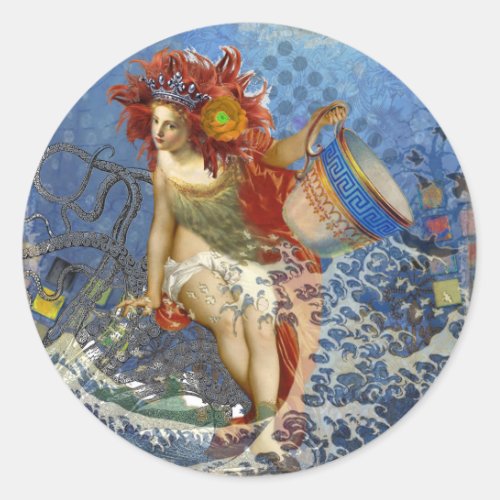 Aquarius Mermaid Gothic Blue Art Classic Round Sticker