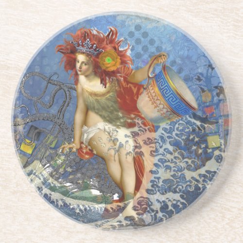 Aquarius Mermaid Gothic Blue Art Coaster