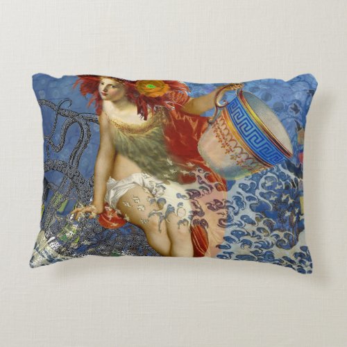 Aquarius Mermaid Gothic Blue Art Decorative Pillow