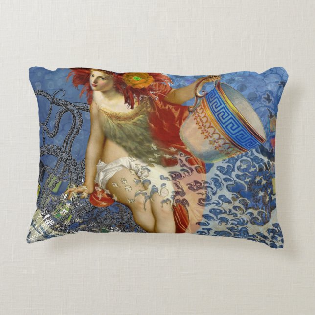 Aquarius Mermaid Gothic Blue Art Decorative Pillow (Back)