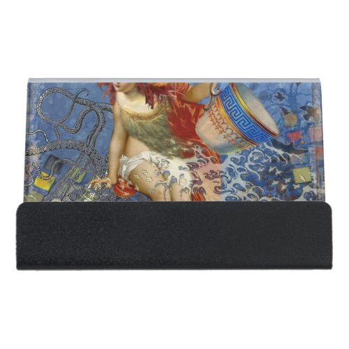 Aquarius Mermaid Gothic Blue Art Desk Business Card Holder