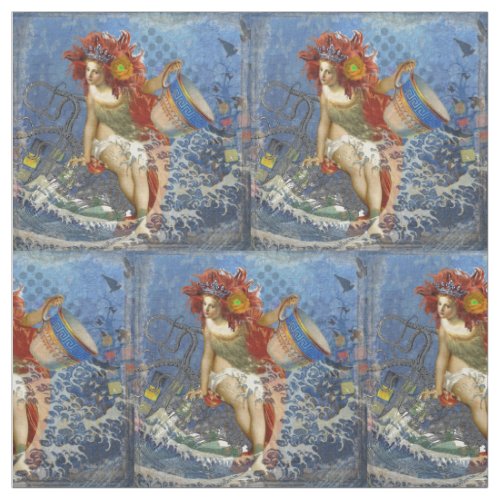 Aquarius Mermaid Gothic Blue Art Fabric