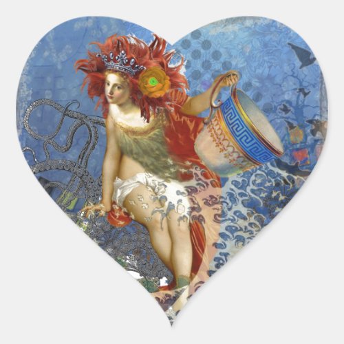 Aquarius Mermaid Gothic Blue Art Heart Sticker