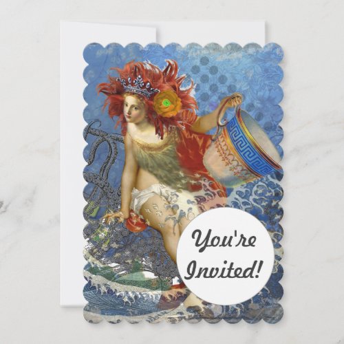 Aquarius Mermaid Gothic Blue Art Invitation