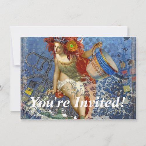 Aquarius Mermaid Gothic Blue Art Invitation