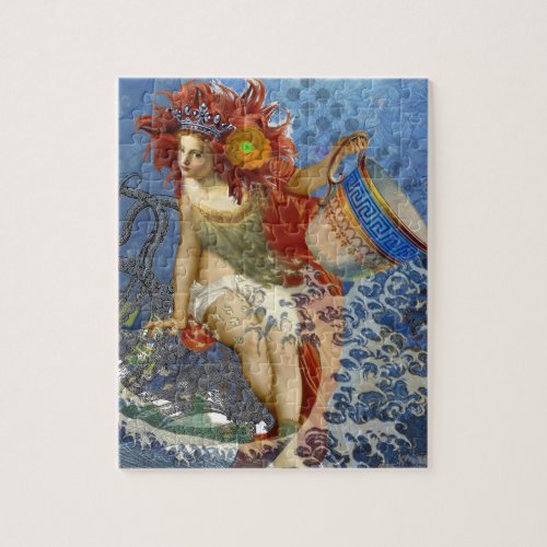 Aquarius Mermaid Gothic Blue Art Jigsaw Puzzle