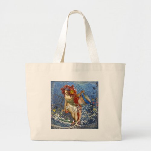 Aquarius Mermaid Gothic Blue Art Large Tote Bag