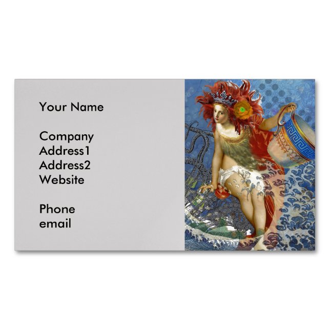 Aquarius Mermaid Gothic Blue Art Magnetic Business Card (Front)